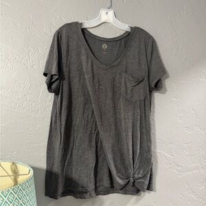 Gray Short Sleeve T-Shirt with Knot Detail